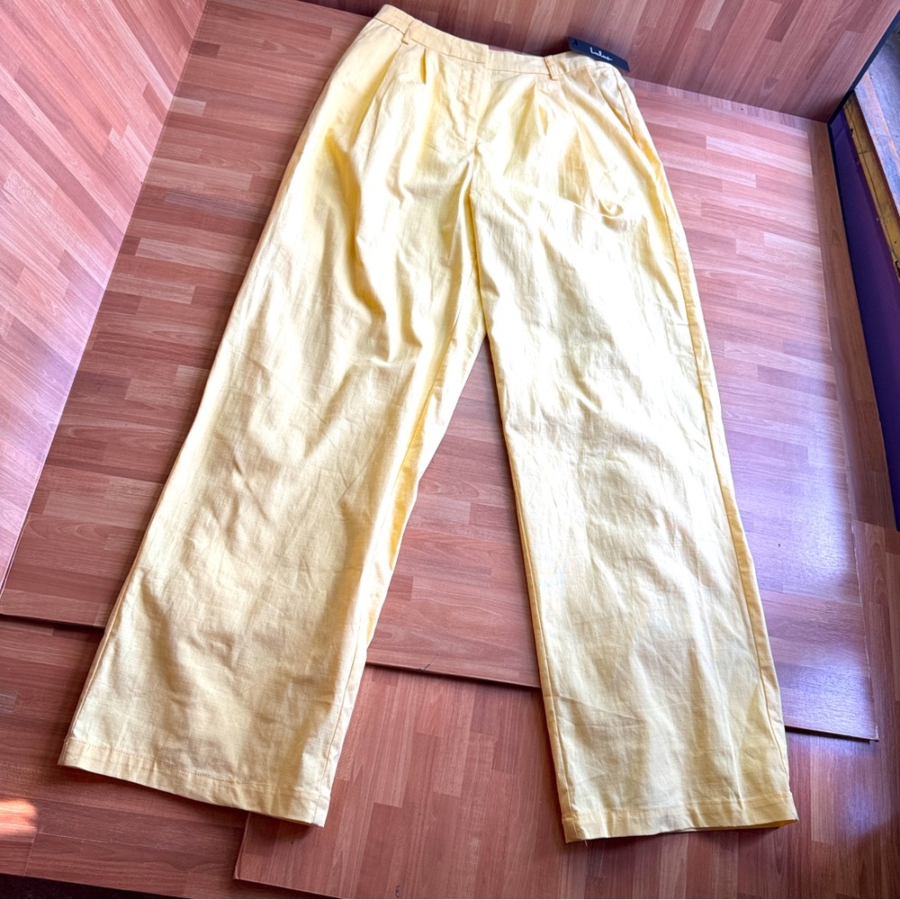 Lulus yellow cotton,Lined pants high waist size med nwt wide leg